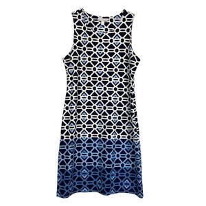 NWOT Charter Club Navy Blue Geo Knit Sleeveless Shift Dress Women's Size M